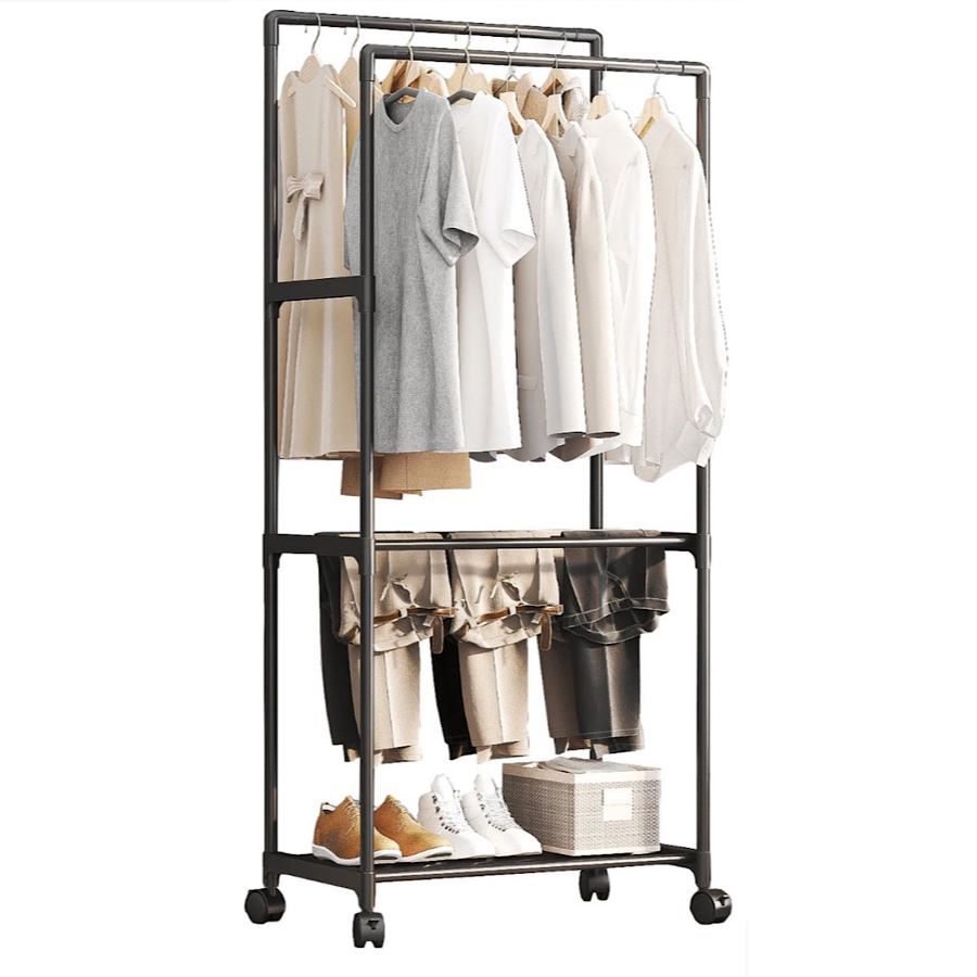 Soporte Perchero Y Zapatera Multifuncional Con Llantas De 2 Niveles