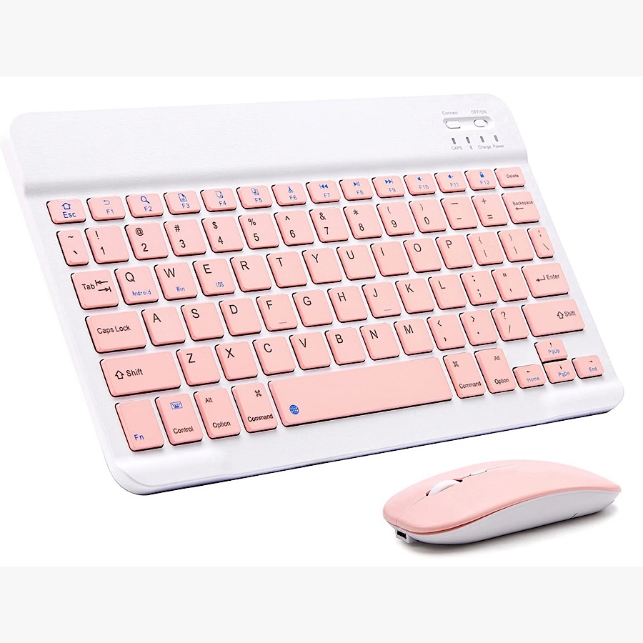 Kit Mini Teclado y Mouse Rosa Bluetooth Inalambrico Recargable