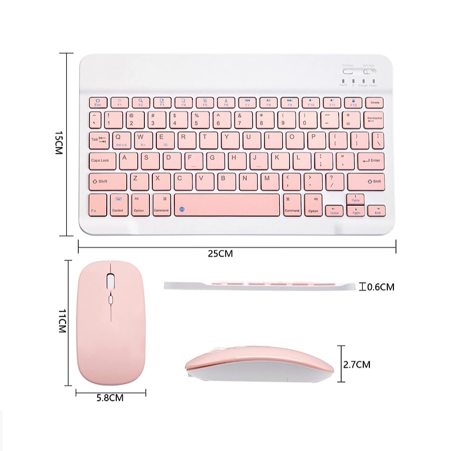 Kit Mini Teclado y Mouse Rosa Bluetooth Inalambrico Recargable