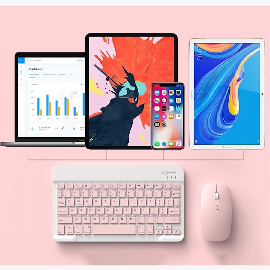 Kit Mini Teclado y Mouse Rosa Bluetooth Inalambrico Recargable
