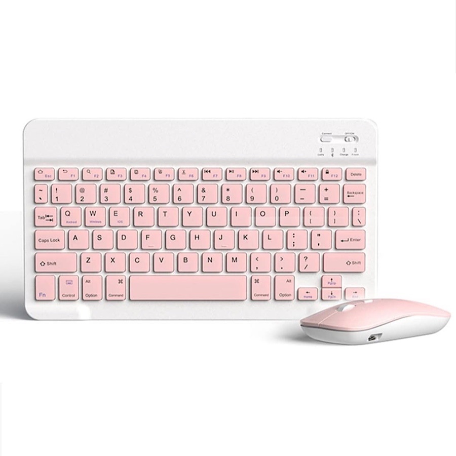 Kit Mini Teclado y Mouse Rosa Bluetooth Inalambrico Recargable