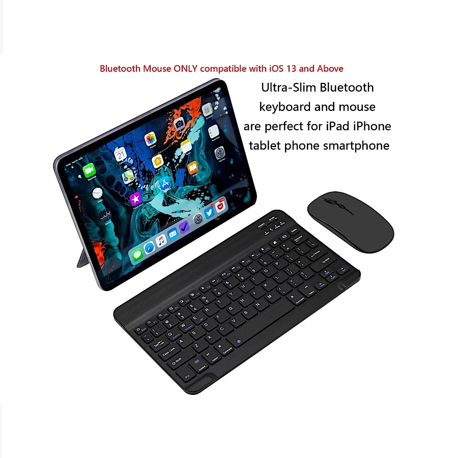Kit Mini Teclado y Mouse Negro Bluetooth Inalambrico Recargable