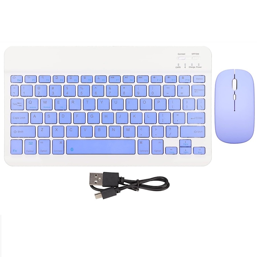 Kit Mini Teclado y Mouse Morado Purpura Bluetooth Inalambrico Recargable