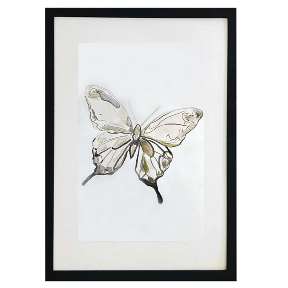 Cuadro decorativo de mariposa pintado 100% a mano enmarcado con marco de madera y vidrio. Técnica: Acrílico sobre papel