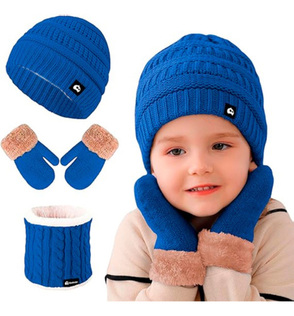 Gorro Bufanda Guante Conjunto Térmico Invierno azul