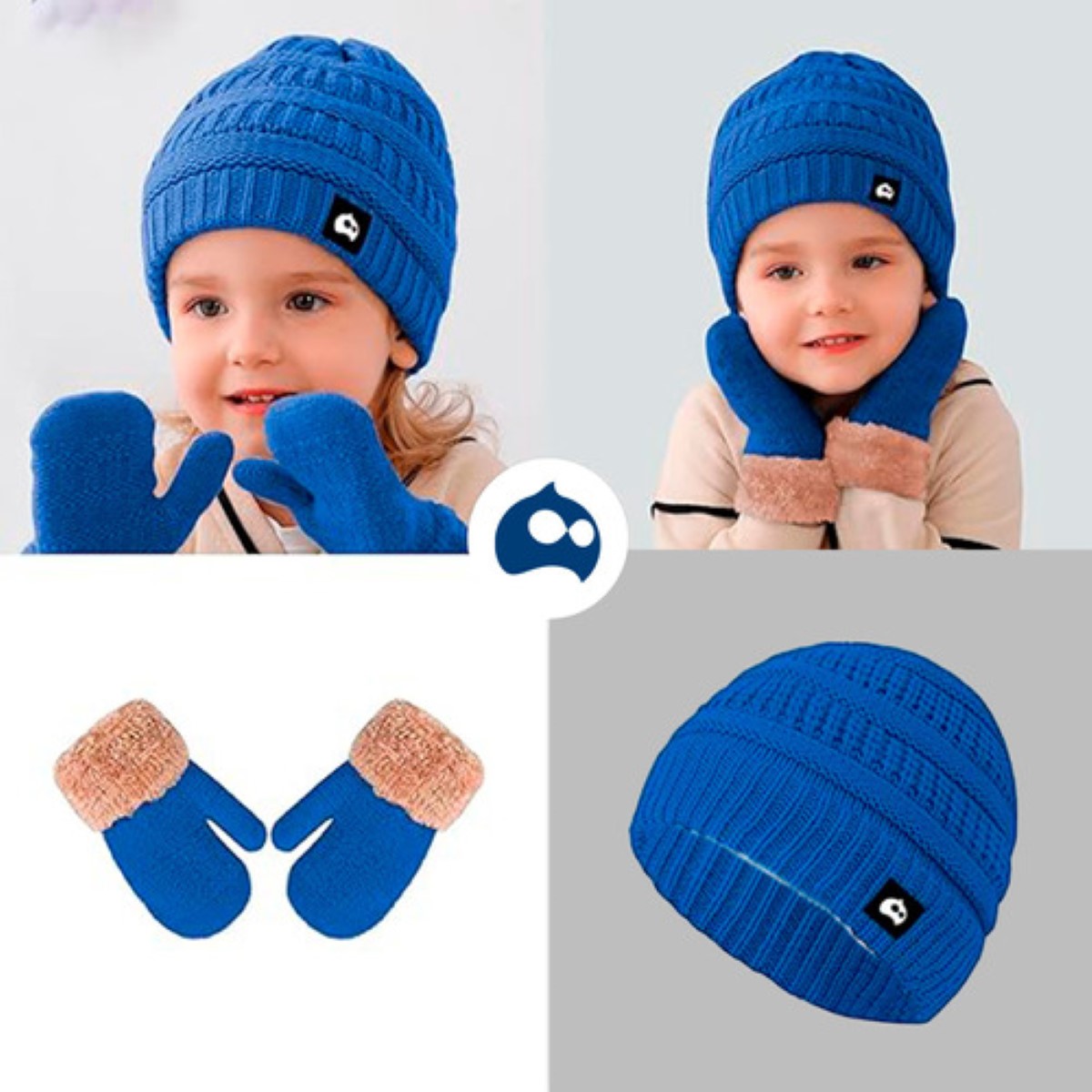 Gorro Bufanda Guante Conjunto Térmico Invierno azul