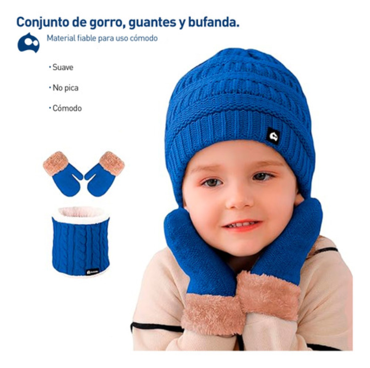 Gorro Bufanda Guante Conjunto Térmico Invierno azul