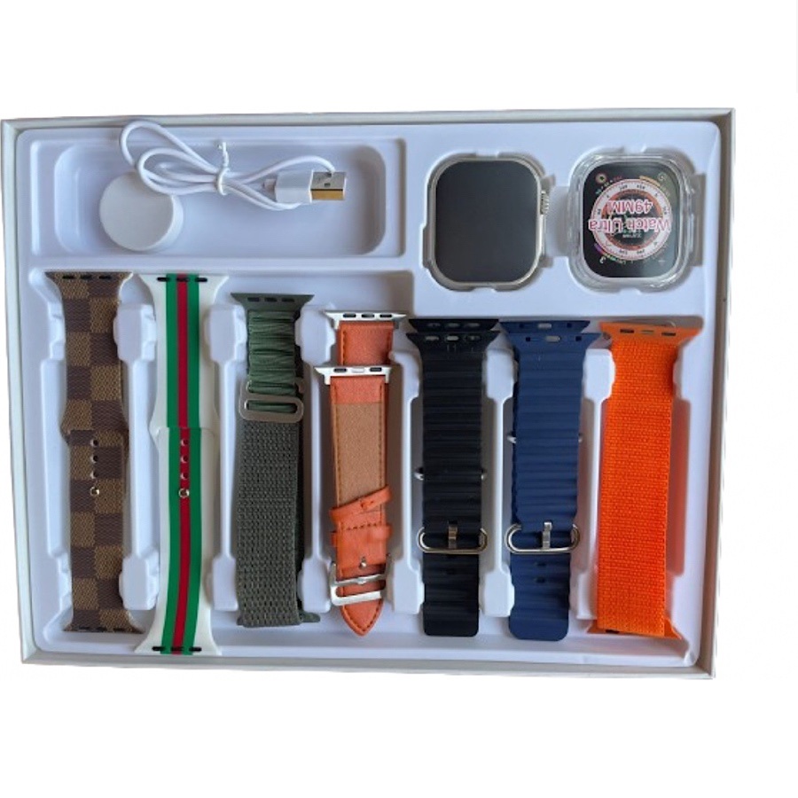 Kit Smartwatch 49 mm Con 7 Correas HW Ultra 2 Bluetooth Reloj Inteligente Recargable Carga Inalambrica