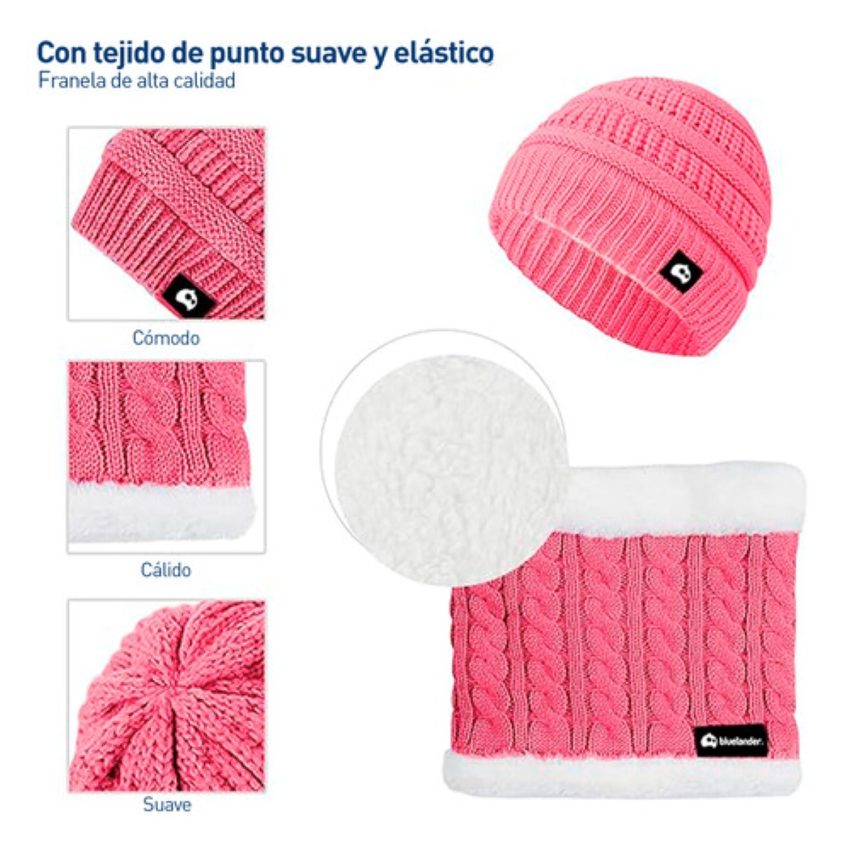 Gorro Bufanda Guante Conjunto Térmico Invierno rosa