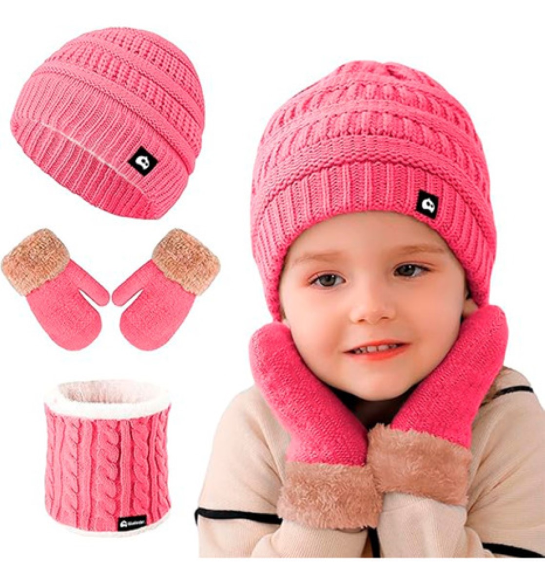 Gorro Bufanda Guante Conjunto Térmico Invierno rosa