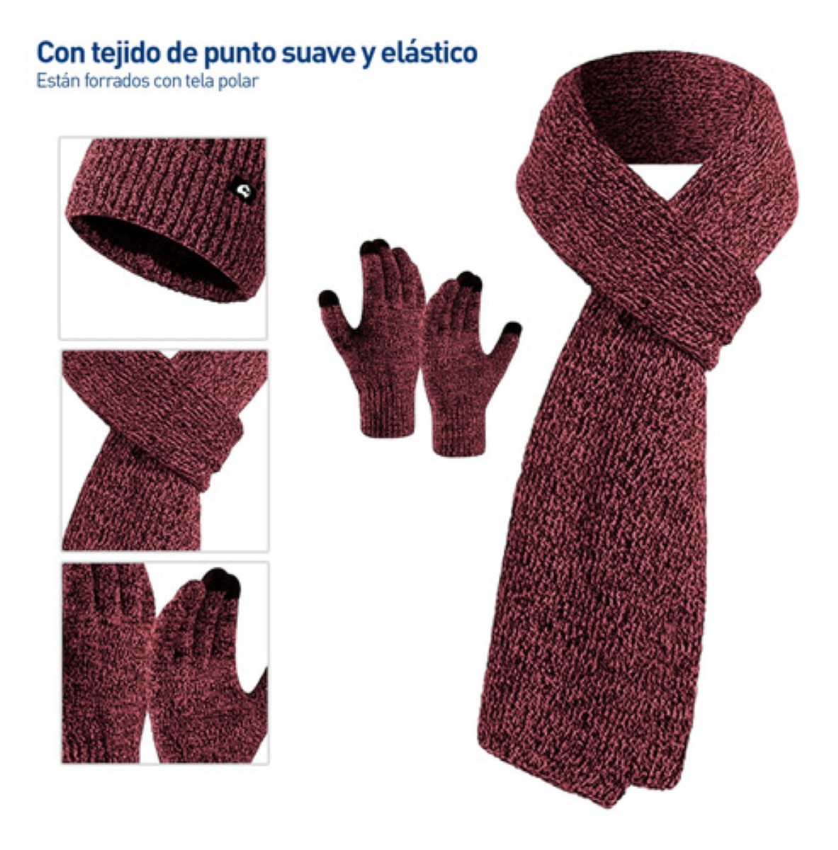 Gorro Bufanda Guante Conjunto Térmico Invierno Frio Unisex  Rojo