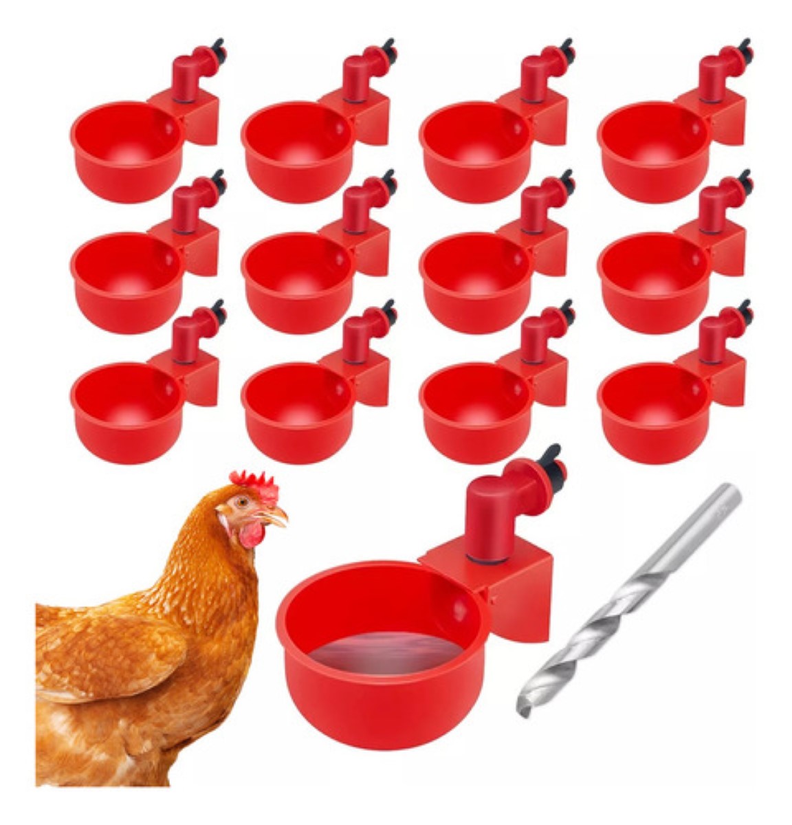 13pzs Bebedero Para Aves,pollos,gallo,automático Con Taladro ROJO