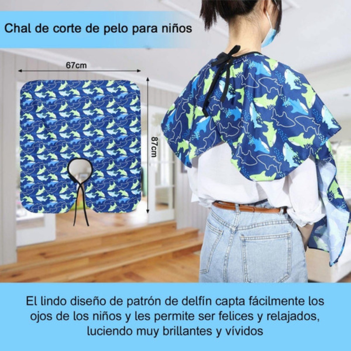 5 Pcs Capa Barberia Barbero Estilista Cubridor Cabello Corte NEGRO AZUL