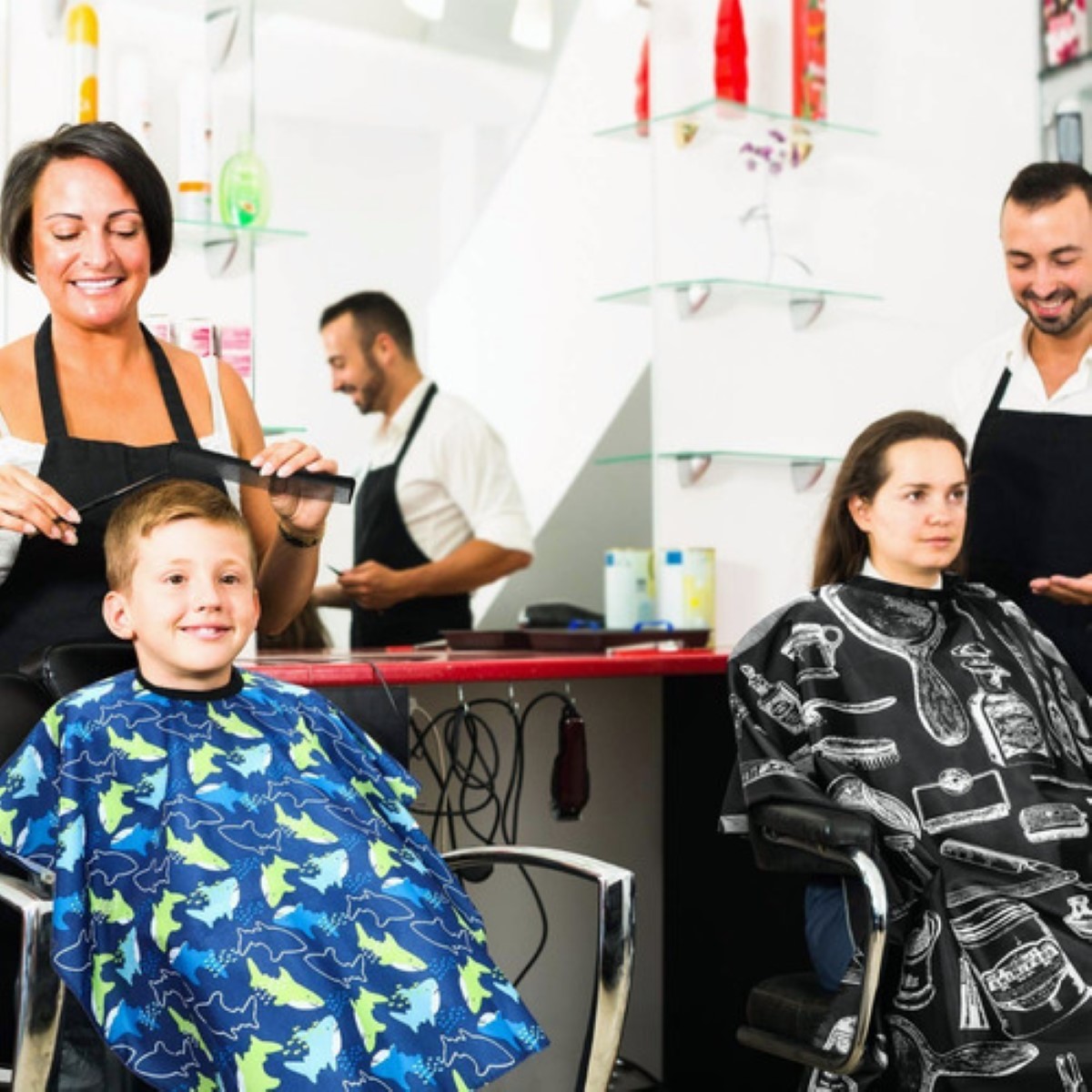 5 Pcs Capa Barberia Barbero Estilista Cubridor Cabello Corte NEGRO AZUL