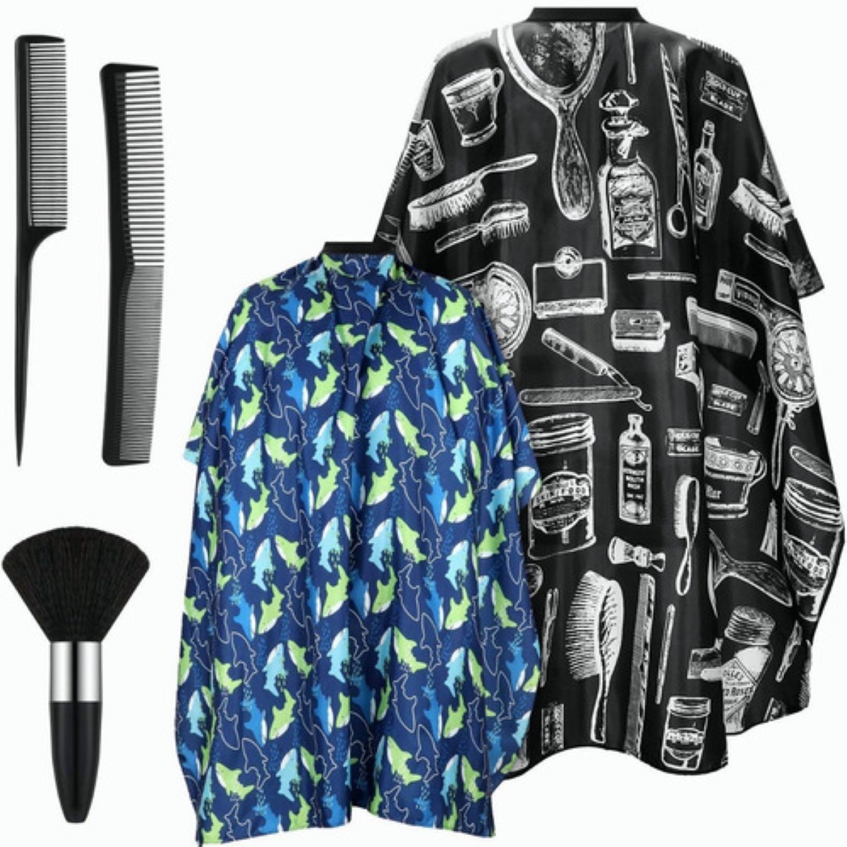 5 Pcs Capa Barberia Barbero Estilista Cubridor Cabello Corte NEGRO AZUL