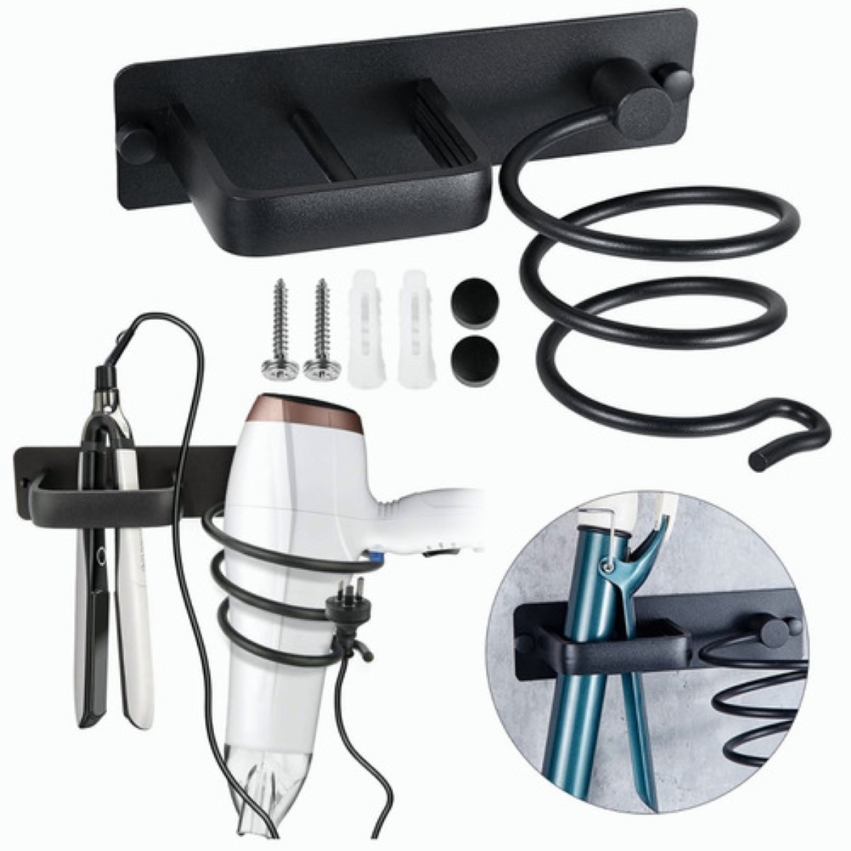 Soporte Para Secadora Plancha Pelo Alisador Baño Montaje NEGRO