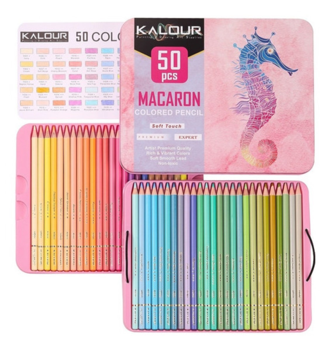 Set 50 Lápices Dibujo Colores Y Estuche Profesional Artista ROSA