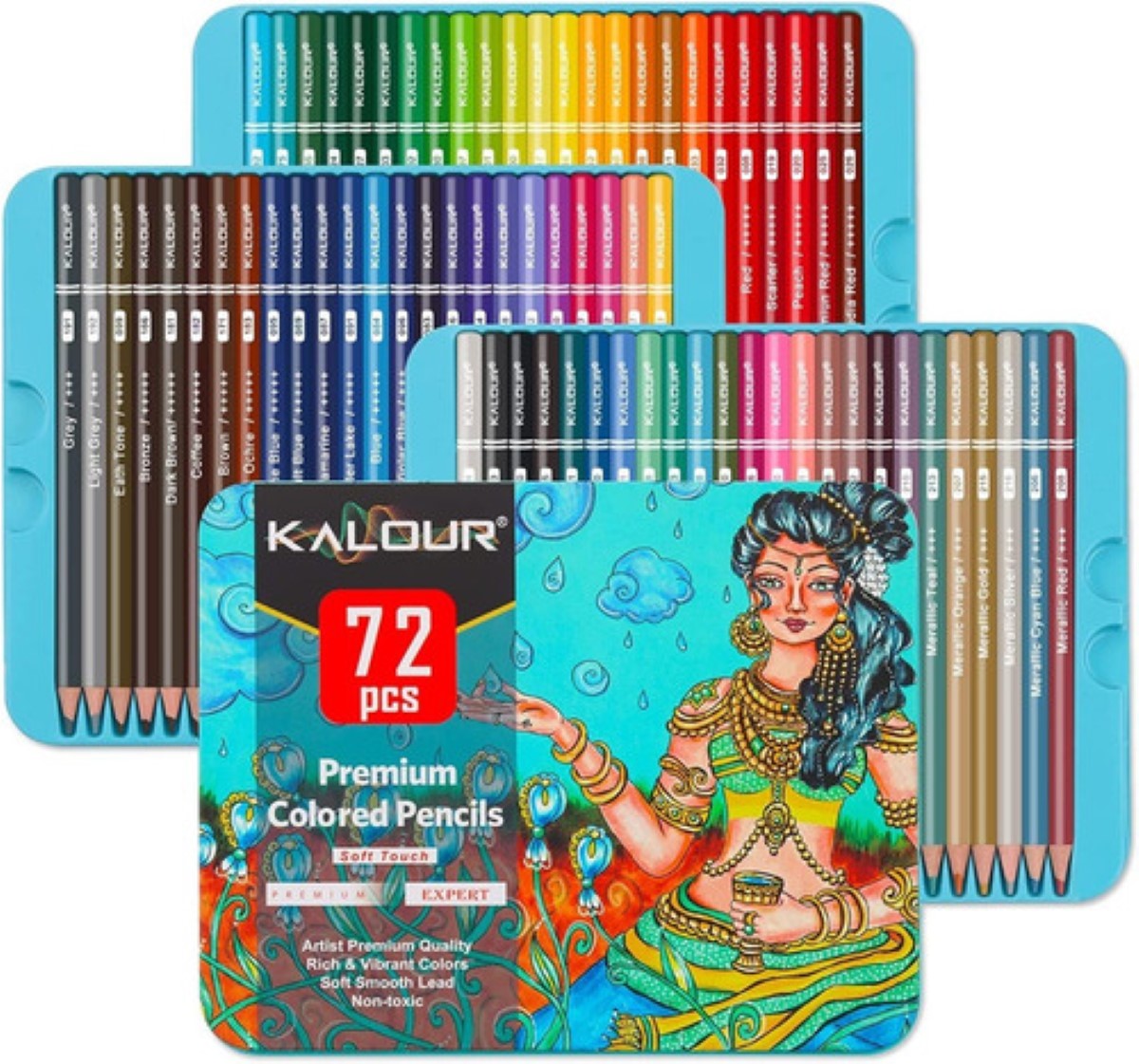 Set 72 Lápices Dibujo Colores Y Estuche Profesional Artista AZUL
