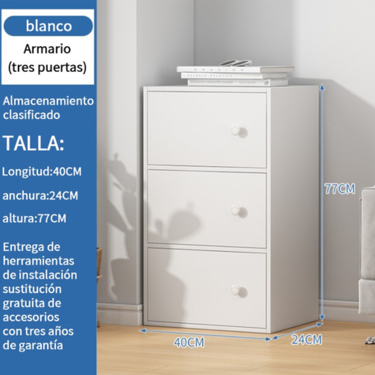 Mesita De Noche, Mesa Auxiliar Buros Modernos Con 3 Cajones blanco