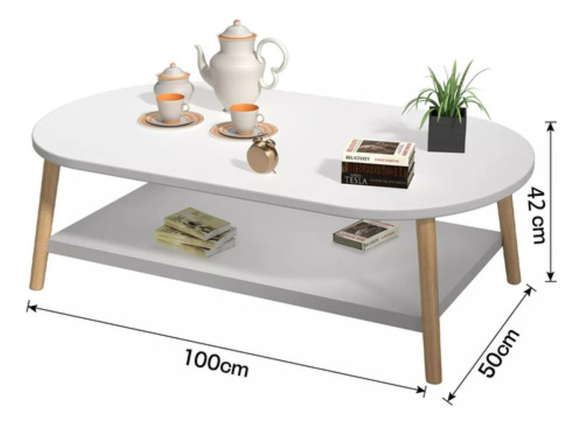 Mesa Minimalista Centro De Madera Doble Nivel blanco