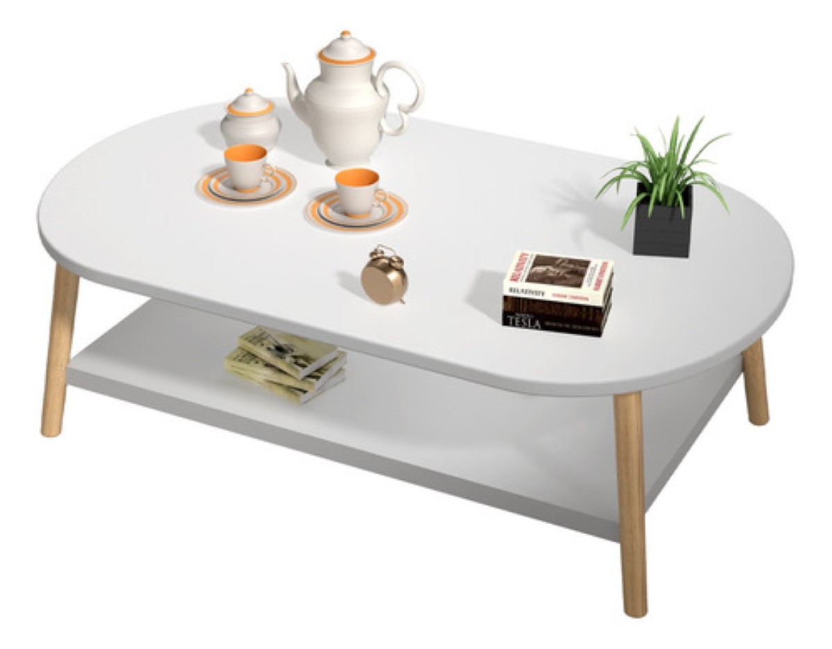 Mesa Minimalista Centro De Madera Doble Nivel blanco