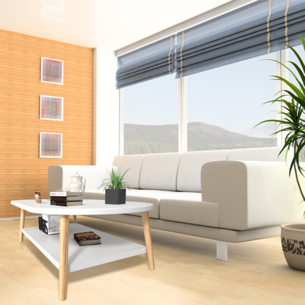 Mesa Minimalista Centro De Madera Doble Nivel blanco