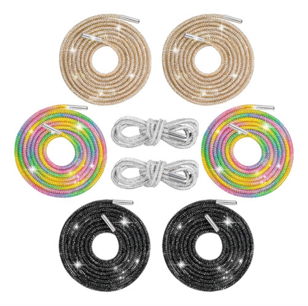 Agujetas Zapatos Redondas Brillosas Con Piedras 1.20 M 2pc Arco iris