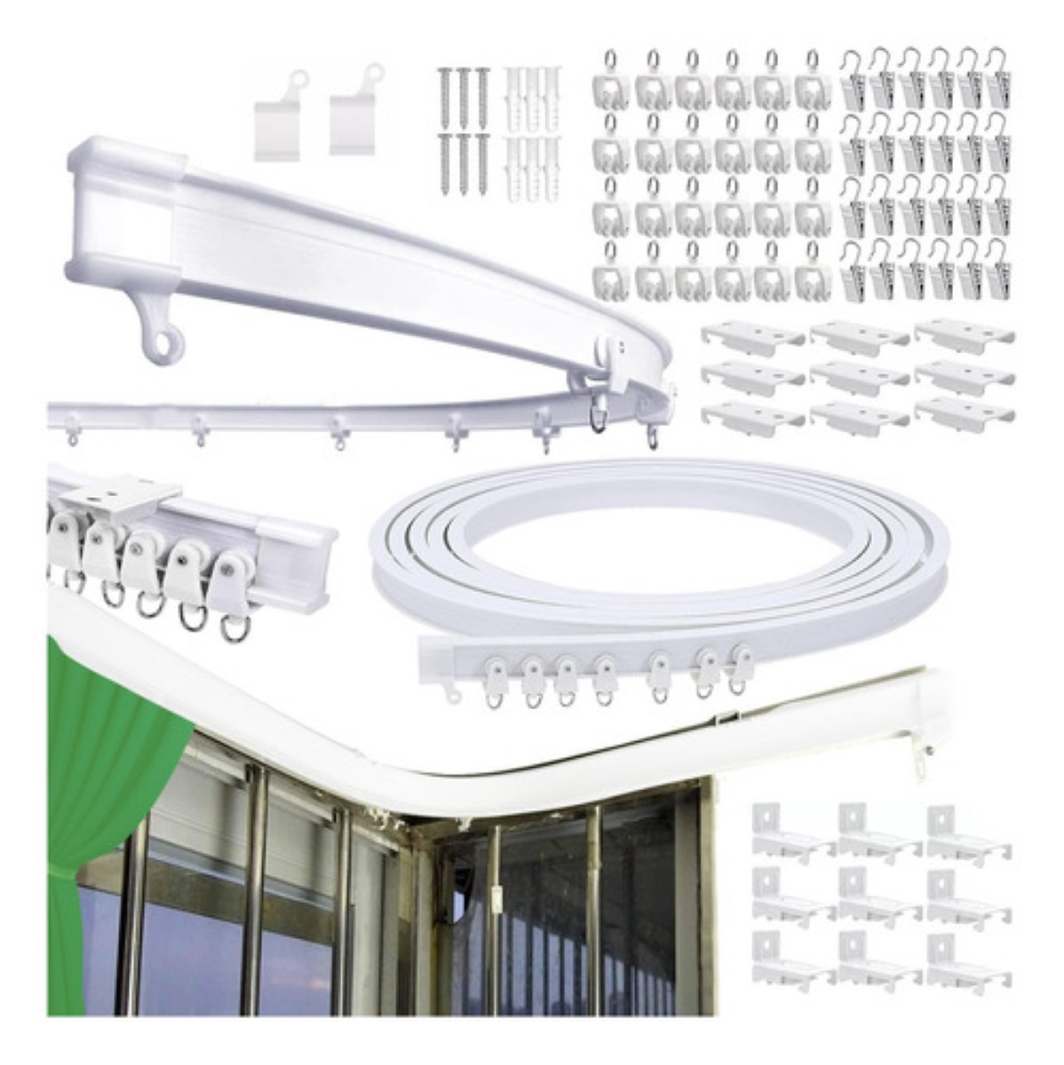 Silenciosos Riel De Cortina De Techo Flexible Montaje Curvo NEGRO