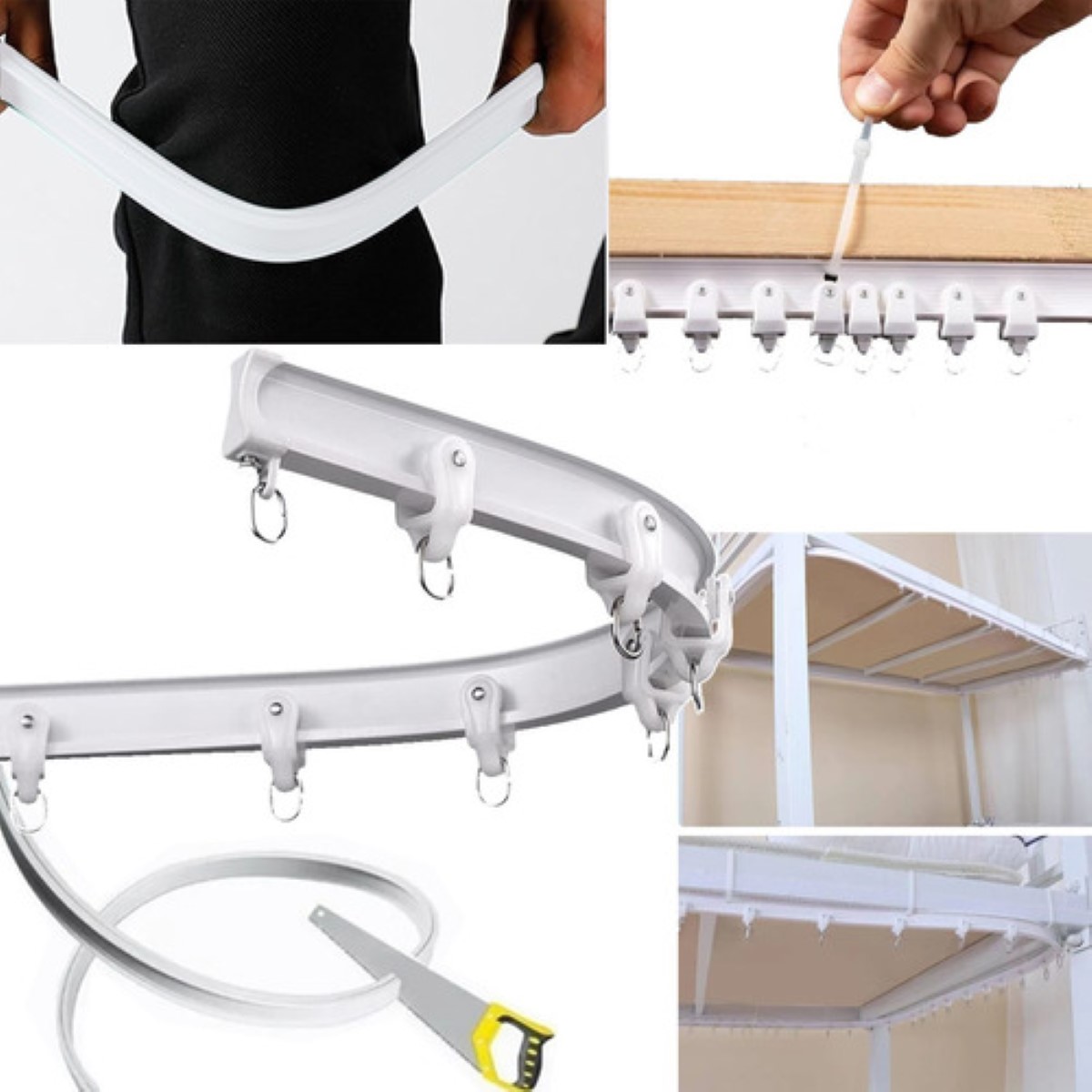 Silenciosos Riel De Cortina De Techo Flexible Montaje Curvo NEGRO