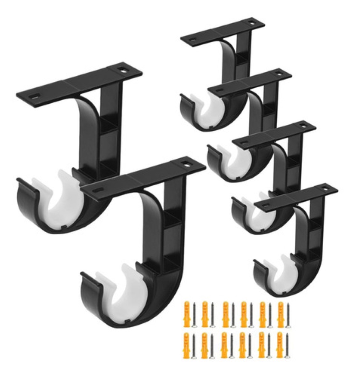 Soporte Set Tubos Cortinero Ajustable Gancho Para Techo 6pcs NEGRO