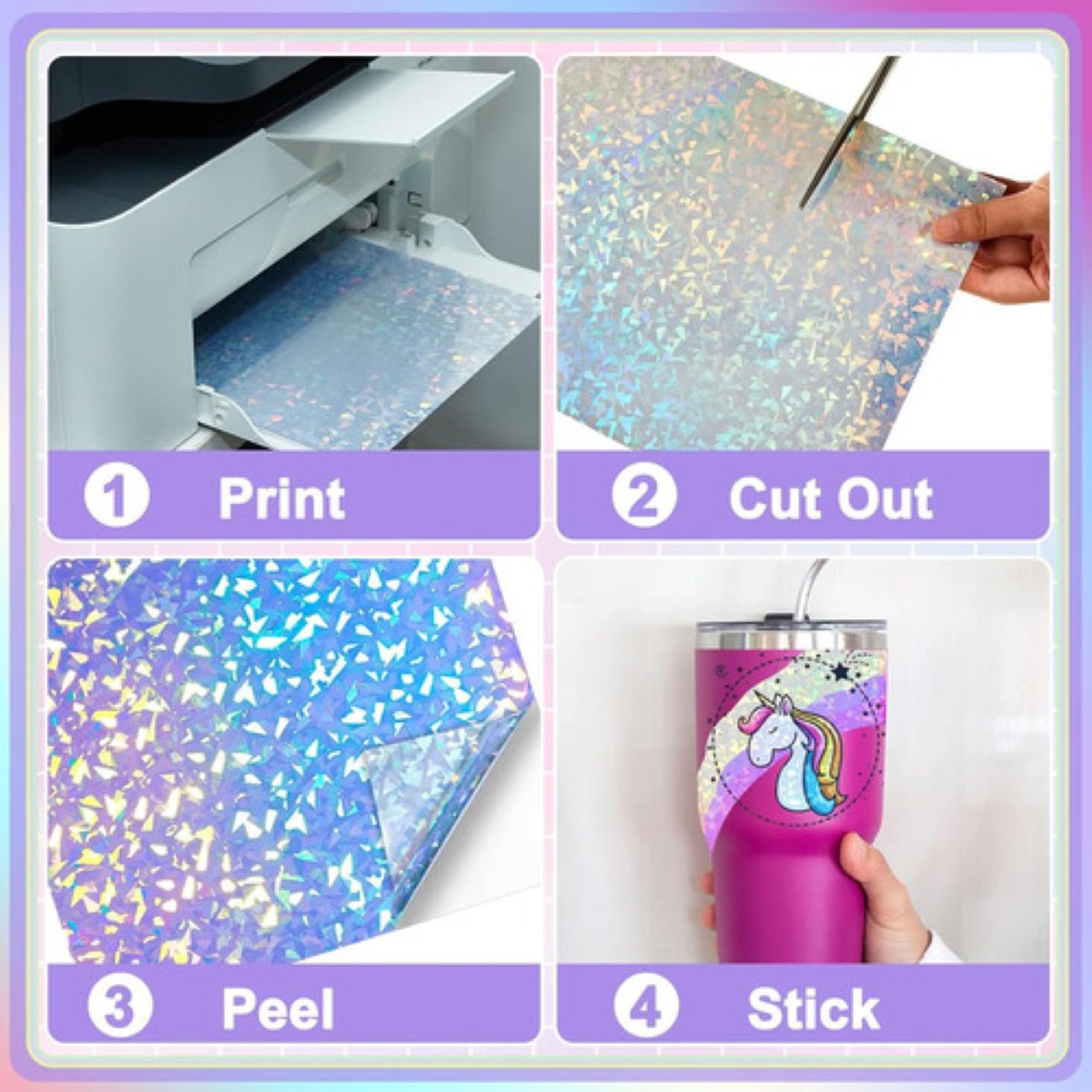 50 Hojas Vinil Imprimible Adhesivo Inkjet Holográfico