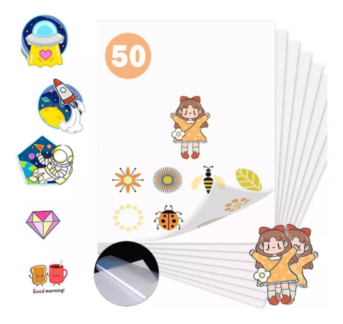 50 Hojas Vinil Imprimible Adhesivo Inkjet semitransparente