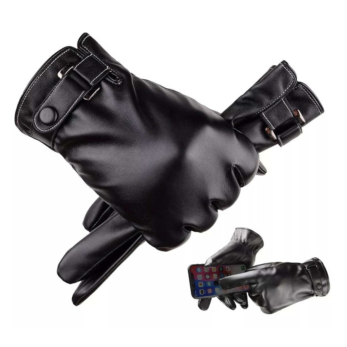 Guantes De Cuero Invierno Pantalla Táctil Para Moto/bici Negro