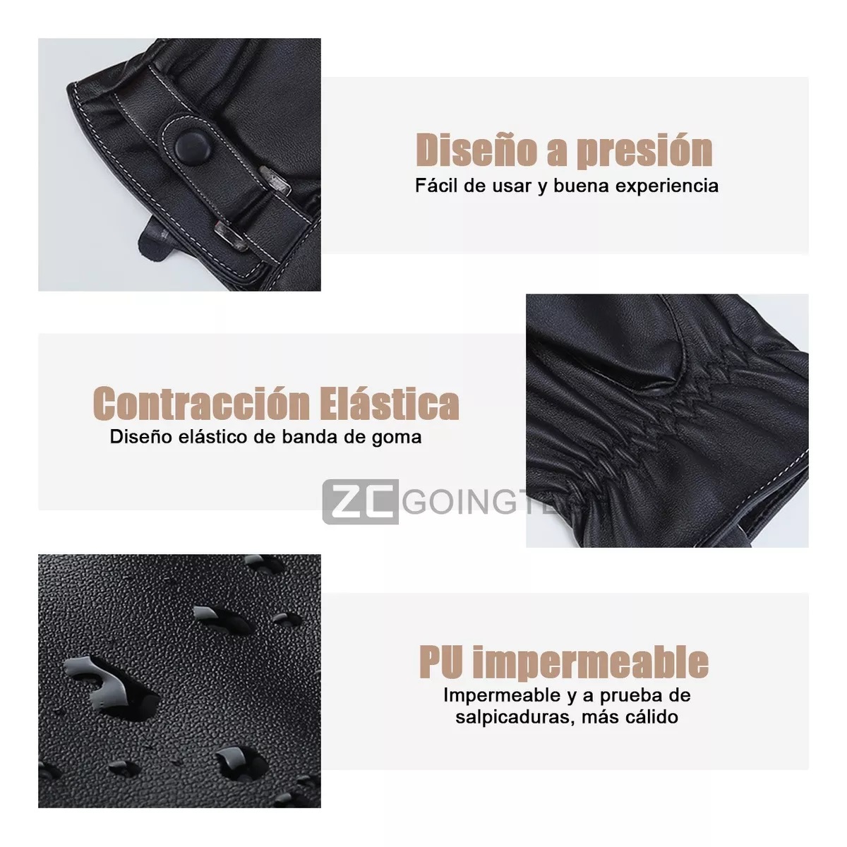 Guantes De Cuero Invierno Pantalla Táctil Para Moto/bici Negro