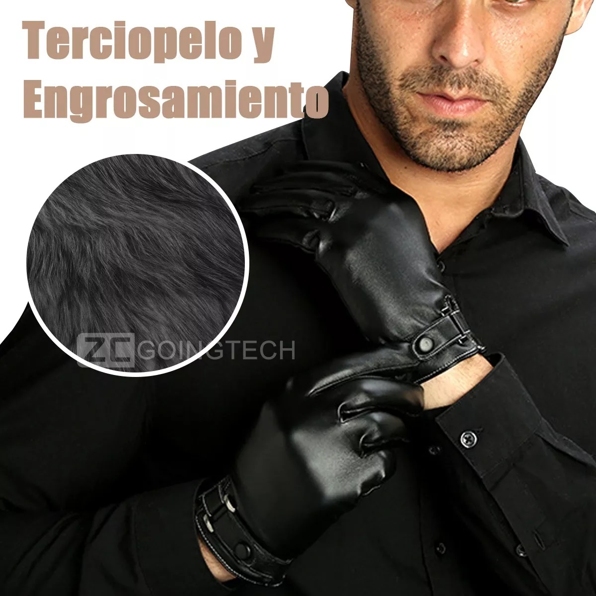 Guantes De Cuero Invierno Pantalla Táctil Para Moto/bici Negro