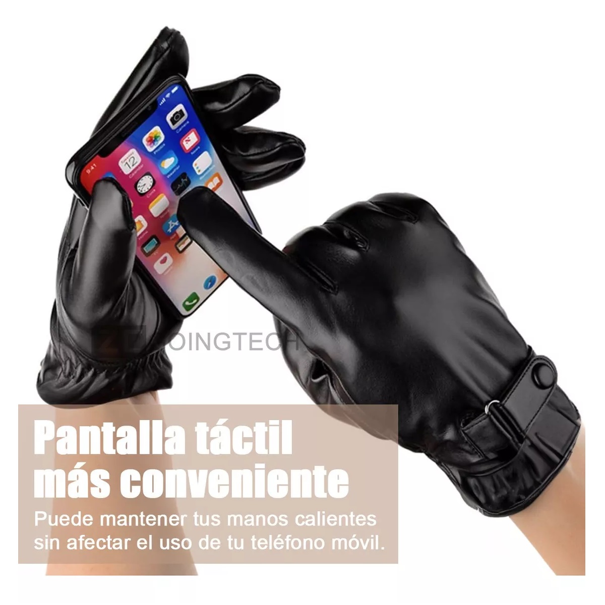 Guantes De Cuero Invierno Pantalla Táctil Para Moto/bici Negro
