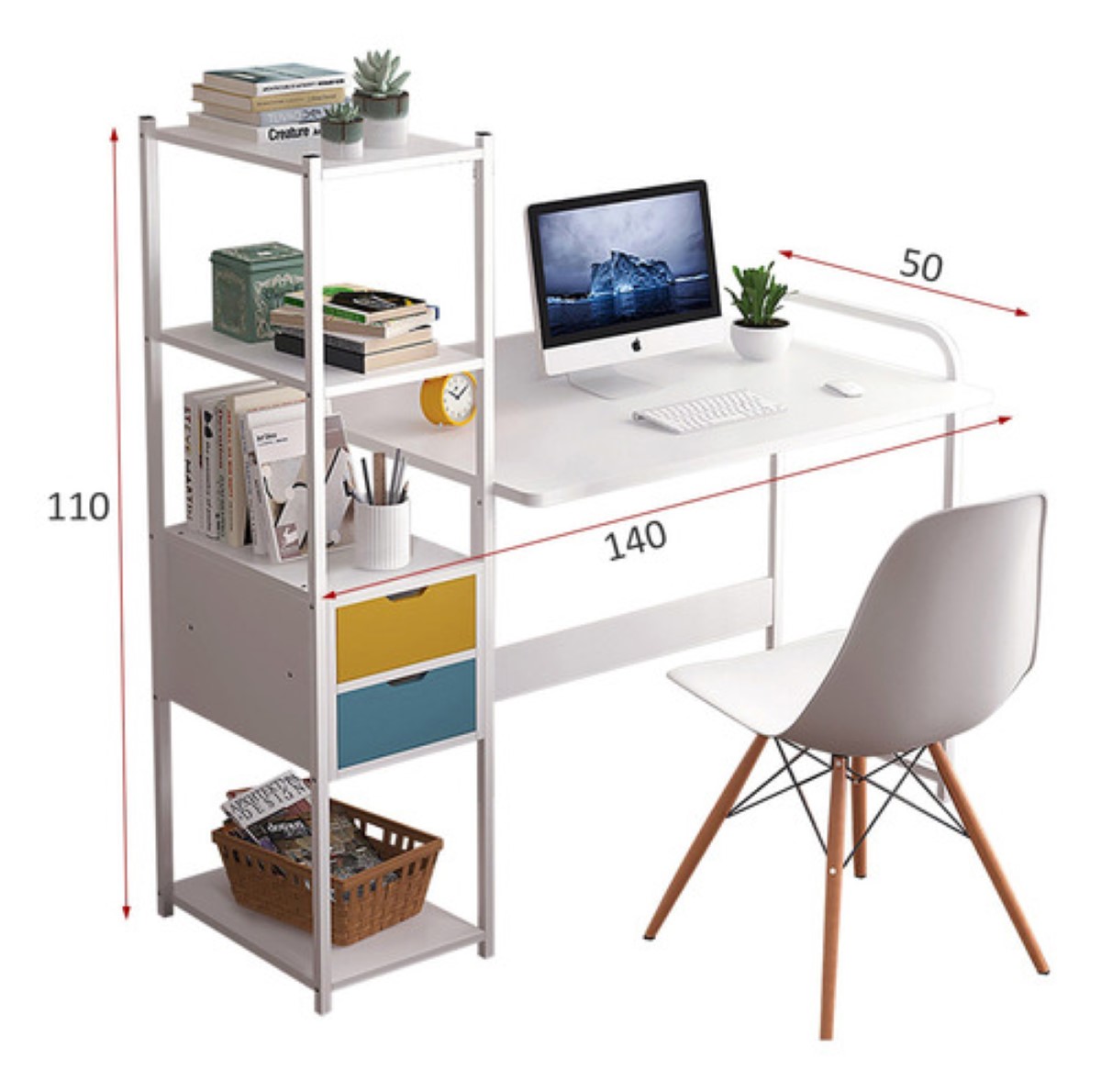 Escritorio Librero Ejecutivo Para Computadora Diseño Moderno Blanco