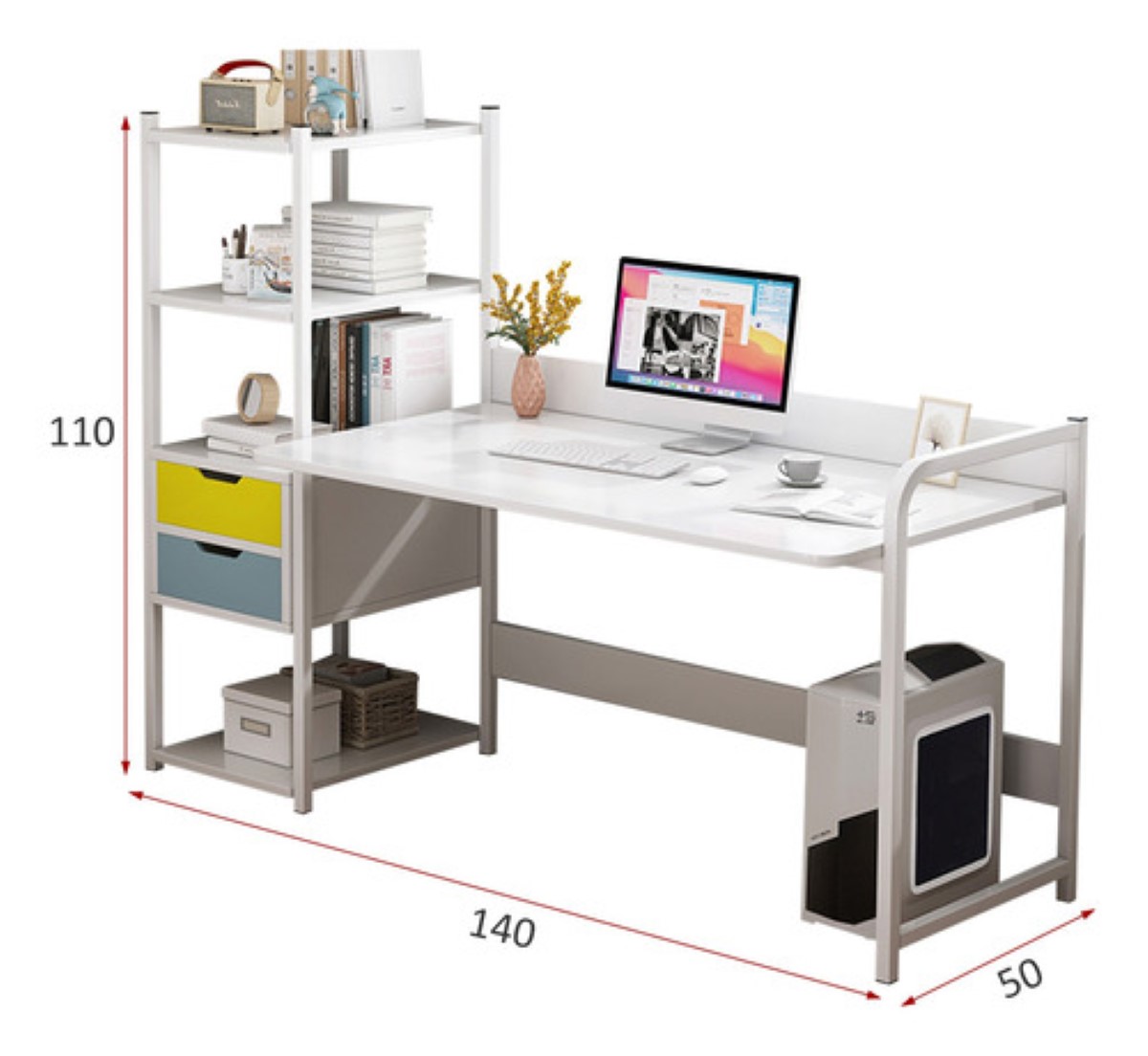 Escritorio Librero Ejecutivo Para Computadora Diseño Moderno Blanco
