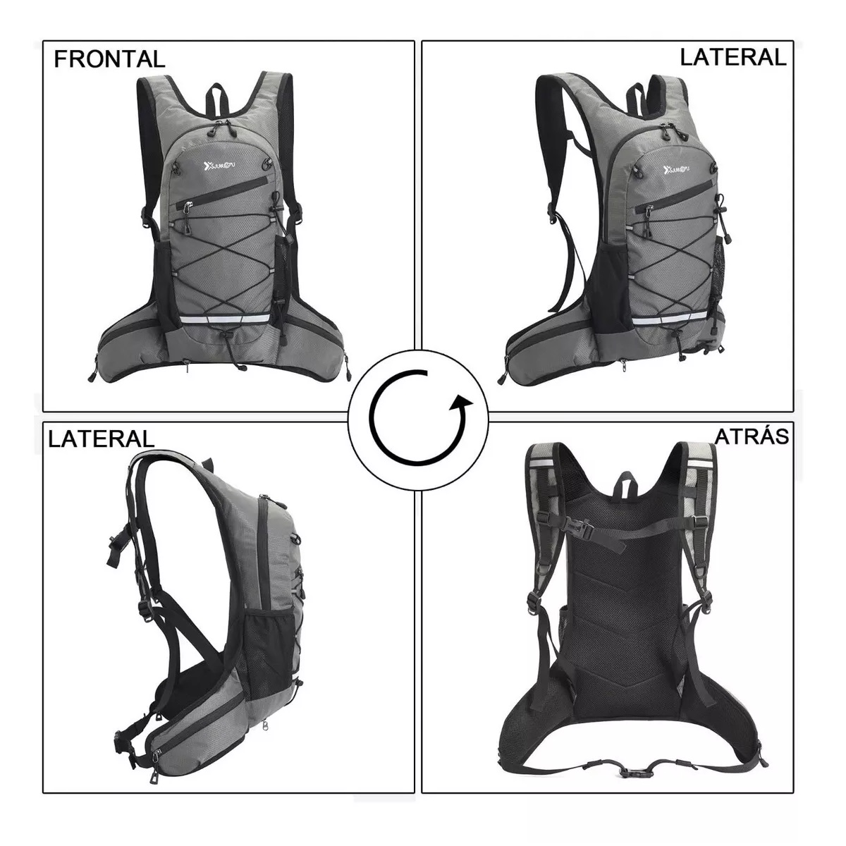 Mochila Hidratación Hiking Campismo Ciclismo+2l Bolsa Agua Gris