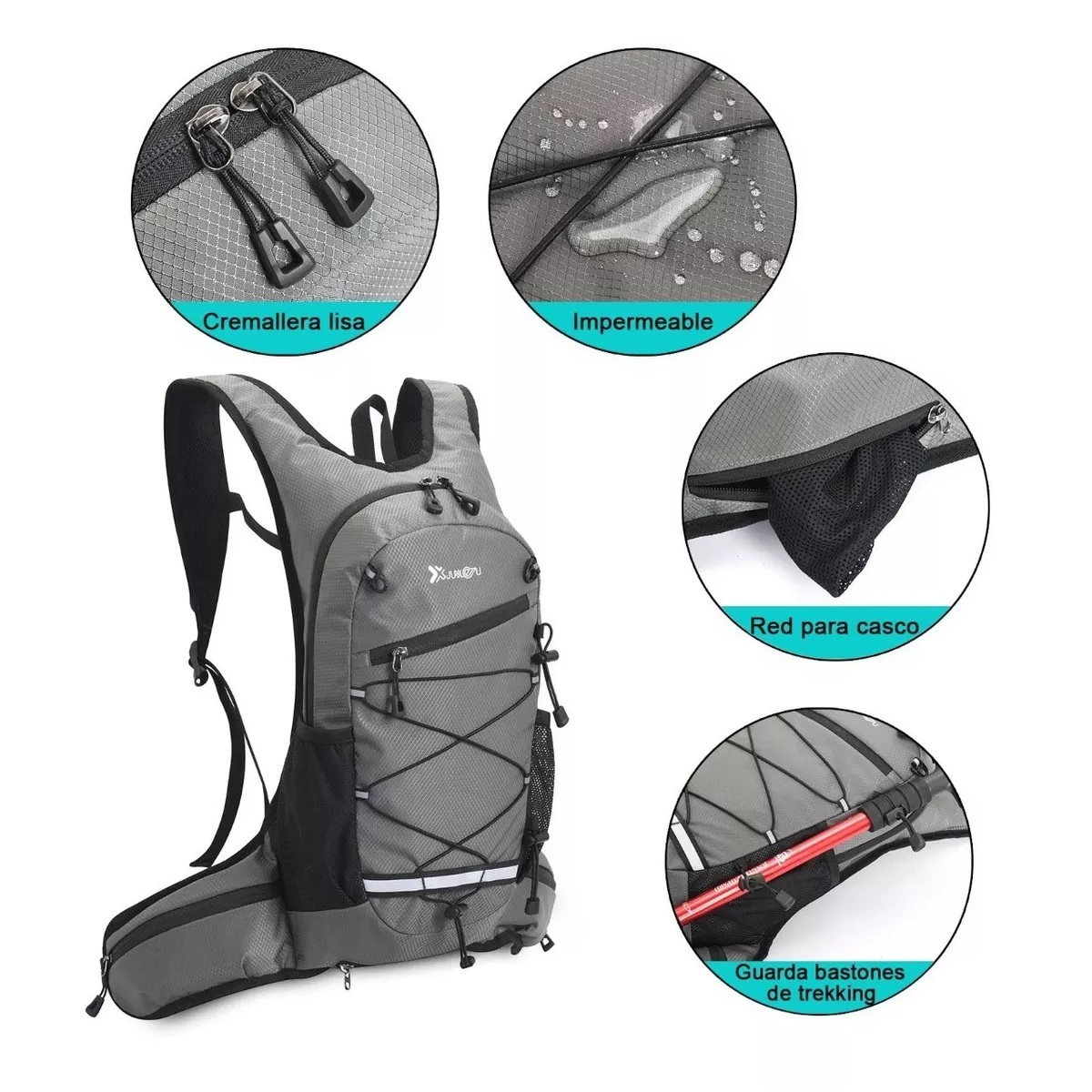 Mochila Hidratación Hiking Campismo Ciclismo+2l Bolsa Agua Gris