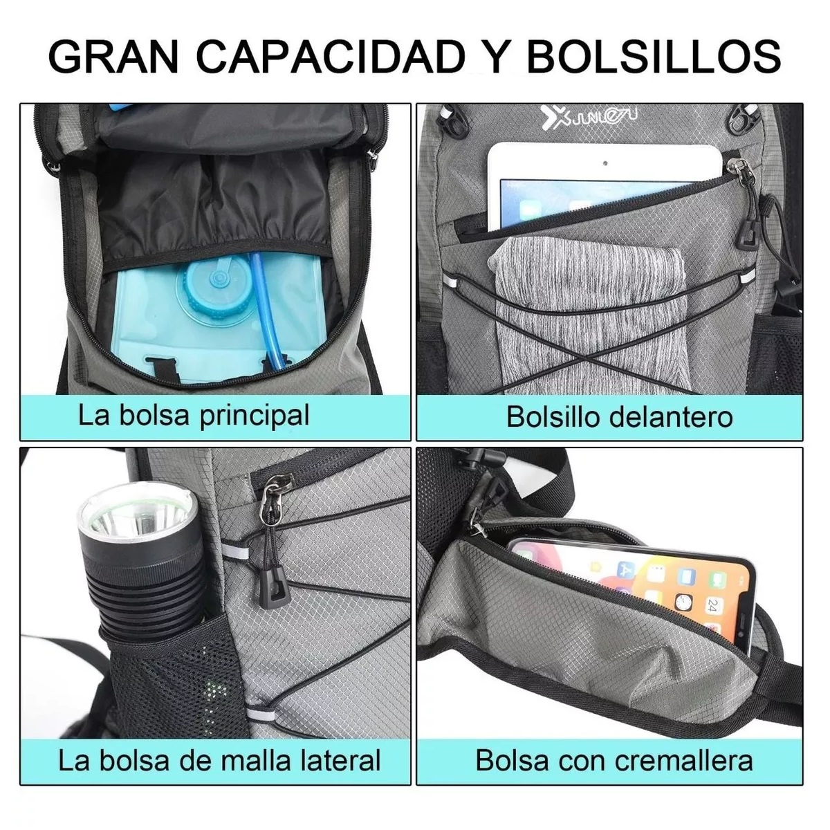 Mochila Hidratación Hiking Campismo Ciclismo+2l Bolsa Agua Gris