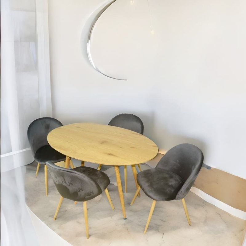 Comedor Moderno Mesa Ovalada y 4 Sillas de Madera 
