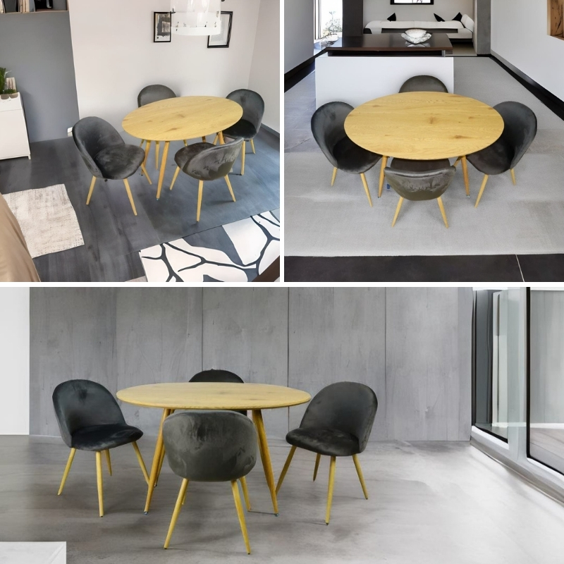 Comedor Moderno Mesa Ovalada y 4 Sillas de Madera 