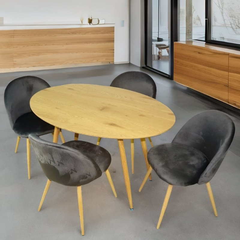 Comedor Moderno Mesa Ovalada y 4 Sillas de Madera 