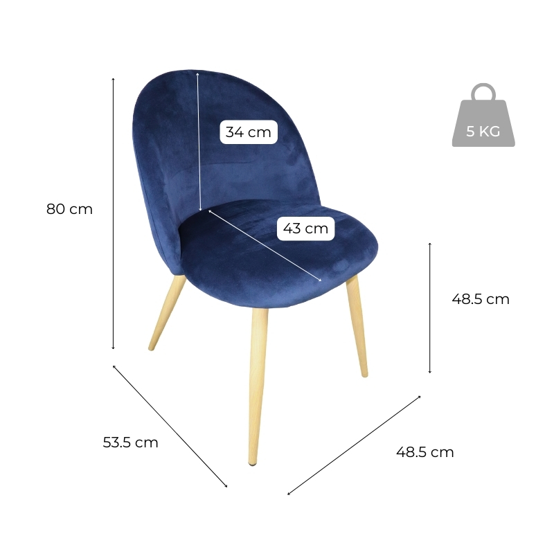 Set de Comedor Armable Moderno Mesa de Madera y 4 Sillas en Terciopelo Azul