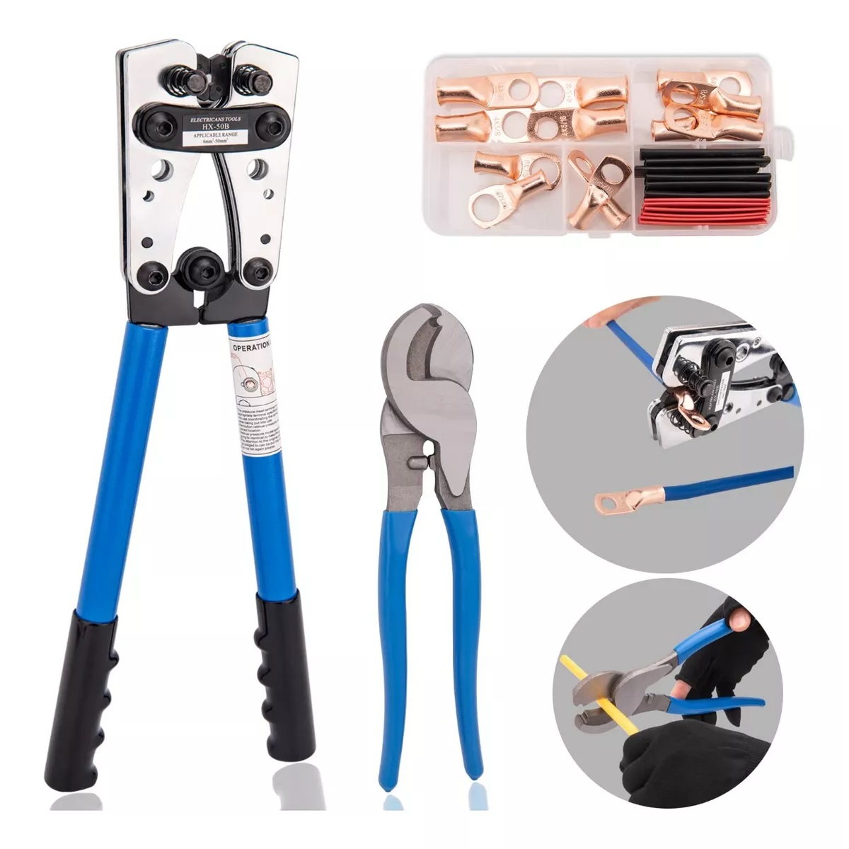 Kit Pinzas De Presión Hexagonal + Cortador De Cables +60 Bornes