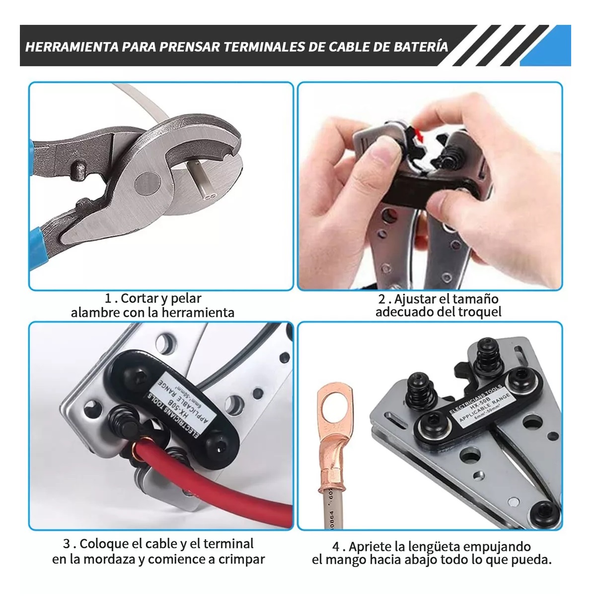 Kit Pinzas De Presión Hexagonal + Cortador De Cables +60 Bornes