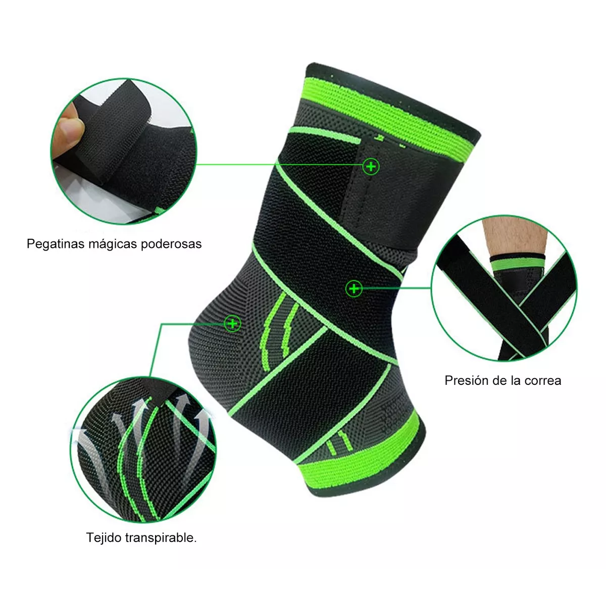 Set 4pzs Tobillera Deportiva Anti-esguince Soportes Lesión Gym M Verde