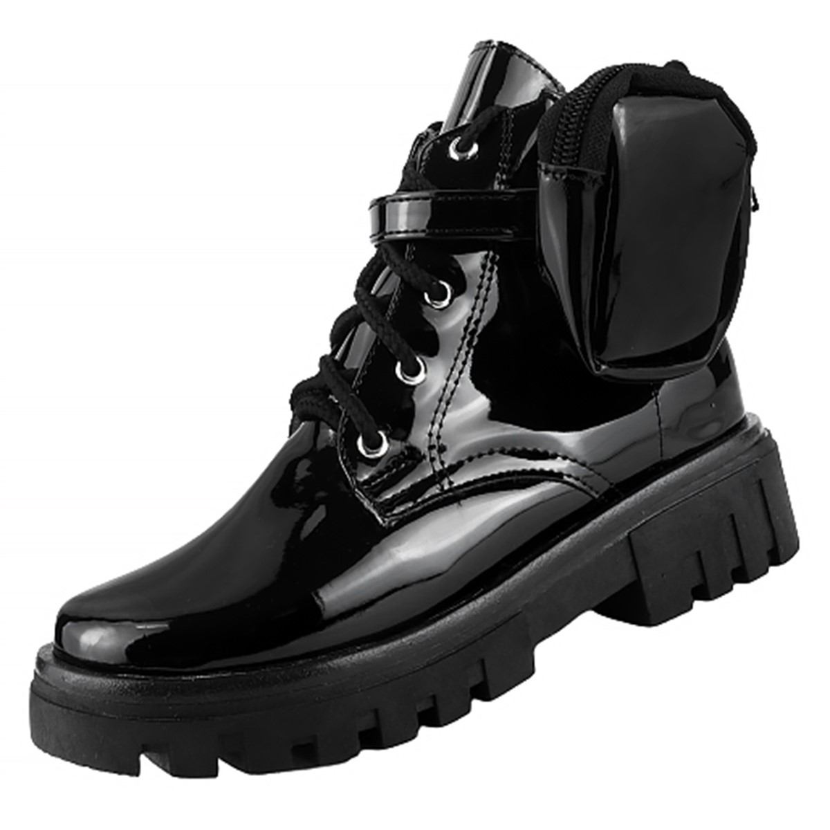 Botas Niña Bolsita Modernas Chunky Charol Negro 6017-cn