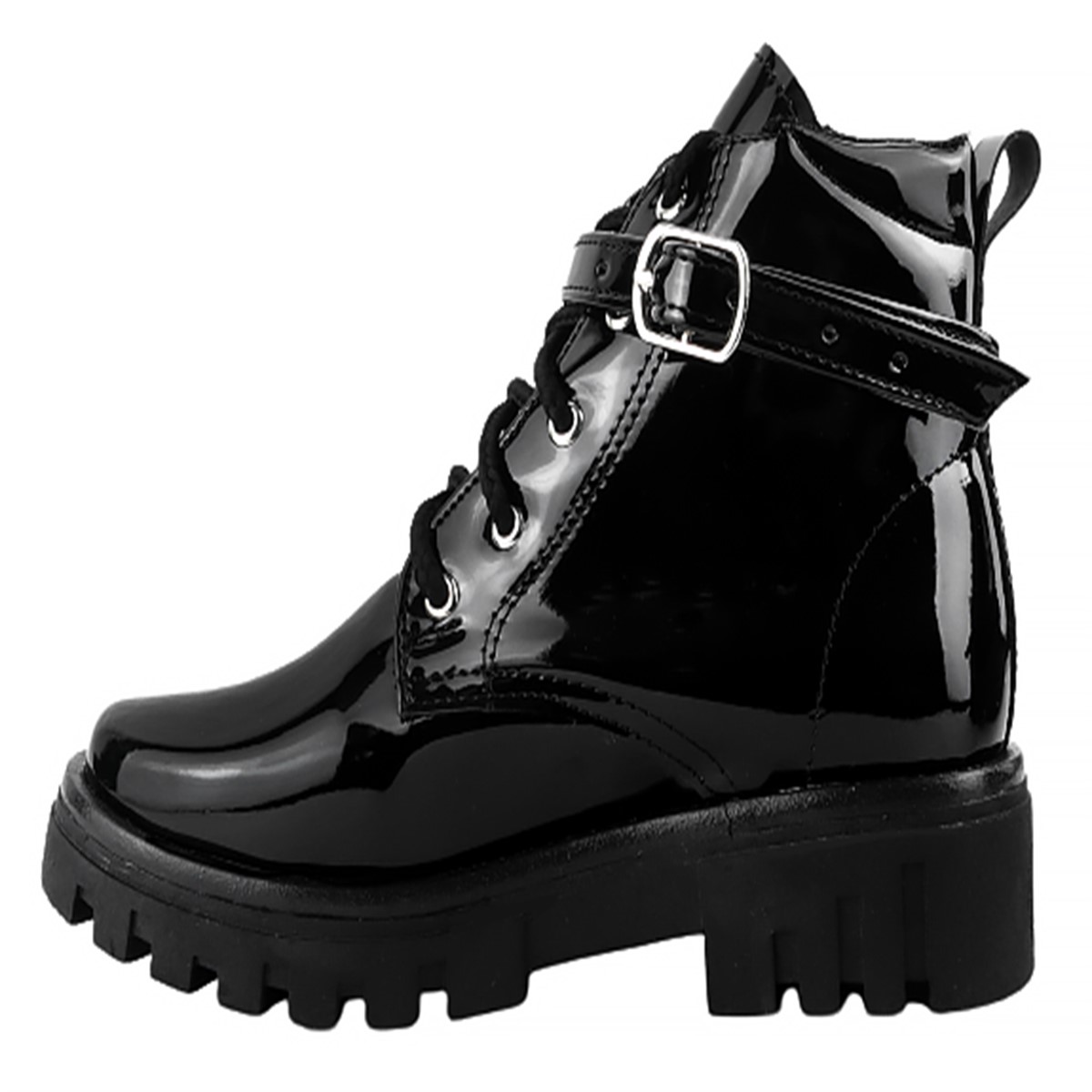 Botas Niña Bolsita Modernas Chunky Charol Negro 6017-cn